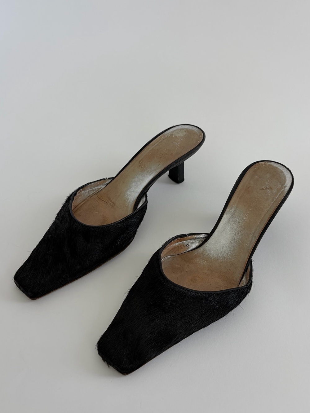 Vintage Giuseppe Zanotti Poney Hair Sqare Toe Black Mules - Picture 3 of 10